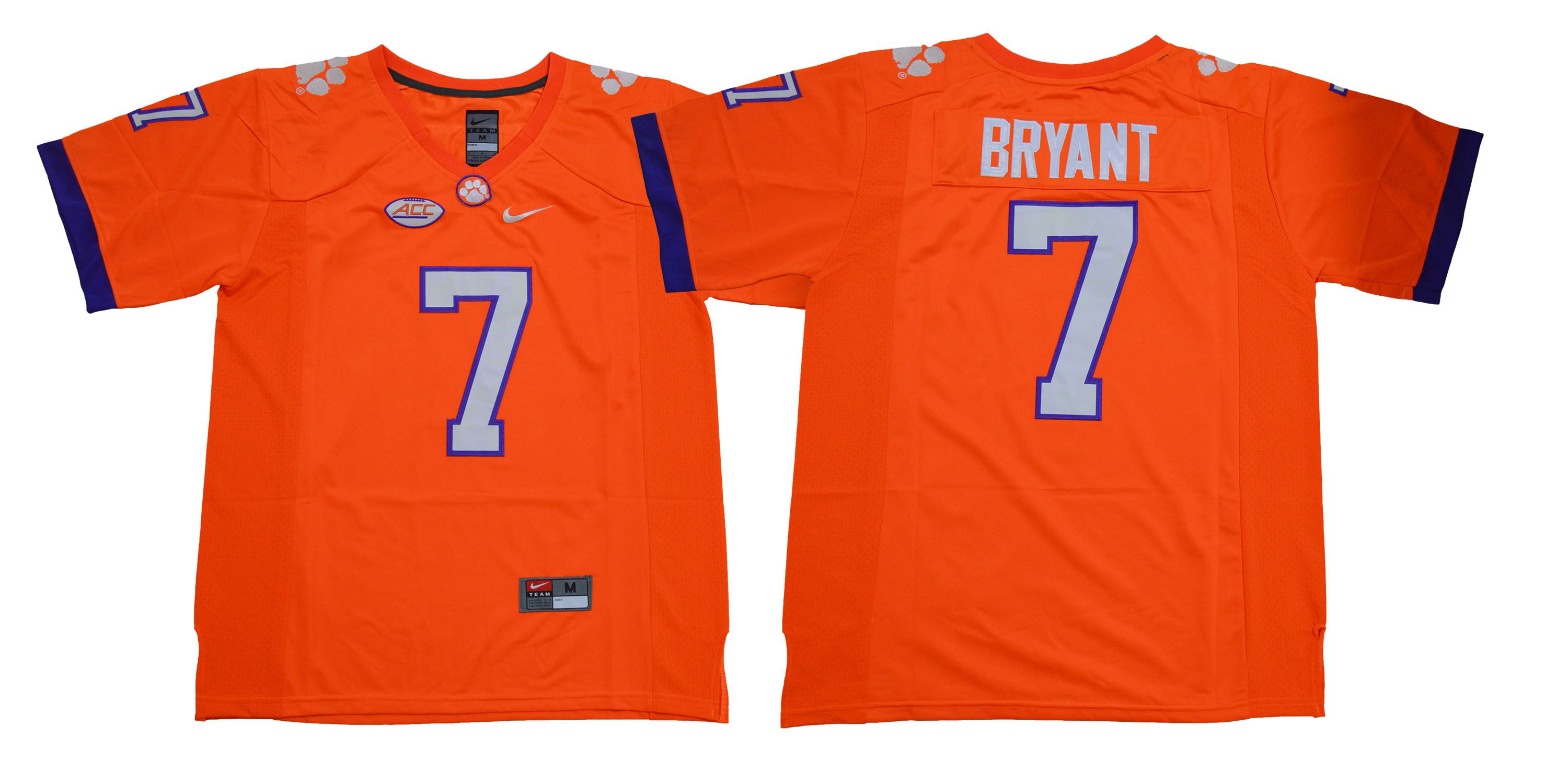 Men Clemson Tigers 7 Bryant Orange NCAA Jerseys